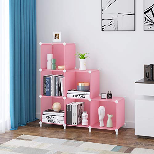 HOMIDEC 6-Cube Storage Shelf, Storage Bookcase Bookshelf with Metal Hammer, Storage Cubes Organizer Cabinet for Kids, Closet, Bedroom, Bathroom, (11.8x11.8x11.8 inch), Light Pink