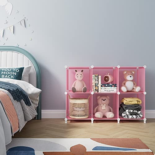 HOMIDEC 6-Cube Storage Shelf, Storage Bookcase Bookshelf with Metal Hammer, Storage Cubes Organizer Cabinet for Kids, Closet, Bedroom, Bathroom, (11.8x11.8x11.8 inch), Light Pink