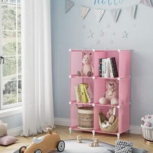 HOMIDEC 6-Cube Storage Shelf, Storage Bookcase Bookshelf with Metal Hammer, Storage Cubes Organizer Cabinet for Kids, Closet, Bedroom, Bathroom, (11.8x11.8x11.8 inch), Light Pink