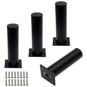 kyuionty 4 pack adjustable furniture legs round 1.5" dia thickened aluminum alloy sofa shelves table kitchen adjustable feet 6" height (black)