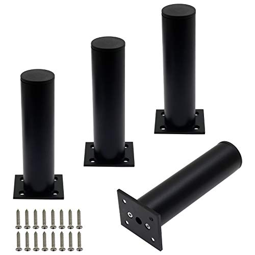 Kyuionty 4 Pack Adjustable Furniture Legs Round 1.5" Dia Thickened Aluminum Alloy Sofa Shelves Table Kitchen Adjustable Feet 6" Height (Black)