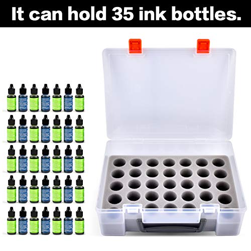 Alcohol Ink Storage Organizer Carrying Case, Holds 35pcs 0.35oz, 0.5oz Bottles of Alcohol Ink Set/for Stickles Glitter Glue/for Glossy Accents/for Reinkers, Paint Travel Box Container (Case Only)