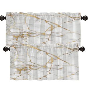 shrahala marble golden gold kitchen valances half window curtain, abstract gold and white marble pattern kitchen valance for window ink printing valances curtains for kitchen decor 52x18 inch(2pcs)
