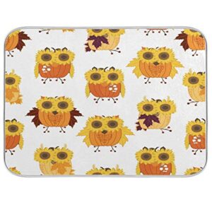 nander lovely owl pumpkin sunflower eyes dish drying mat for kitchen counter, absorbent reversible dish draining mat,rack pad for countertop, 18 x 24 inches