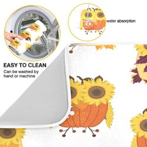 Nander Lovely Owl Pumpkin Sunflower Eyes Dish Drying Mat for Kitchen Counter, Absorbent Reversible Dish Draining Mat,Rack Pad for Countertop, 18 x 24 Inches