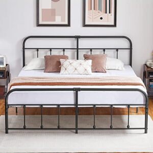 vecelo metal platform bed frame mattress foundation with headboard & footboard，no box spring needed，king size