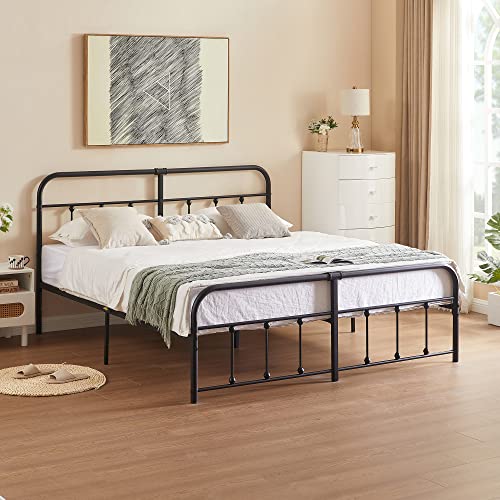 VECELO Metal Platform Bed Frame Mattress Foundation with Headboard & Footboard，No Box Spring Needed，King Size