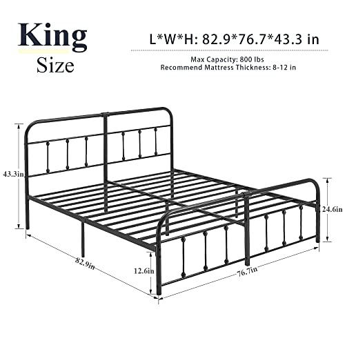 VECELO Metal Platform Bed Frame Mattress Foundation with Headboard & Footboard，No Box Spring Needed，King Size