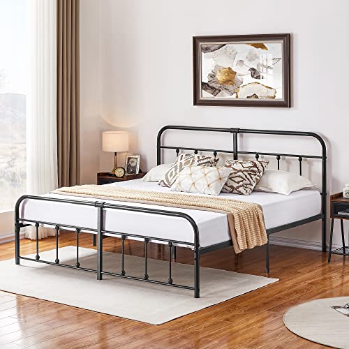 VECELO Metal Platform Bed Frame Mattress Foundation with Headboard & Footboard，No Box Spring Needed，King Size