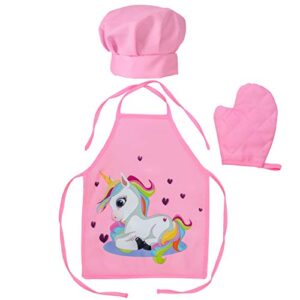 next milestones kids cute unicorn apron pink chef hat and mitt for kitchen play cooking baking fun (small)