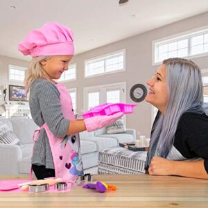 Next Milestones Kids Cute Unicorn Apron Pink Chef Hat and Mitt for Kitchen Play Cooking Baking Fun (Small)