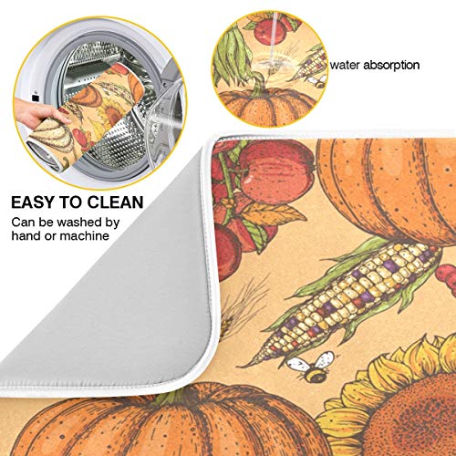 Dish Drying Mat for Kitchen Counter Absorbent Reversible Microfiber Sink Mats Large, Pumpkin And Sunflower 18x24 inch