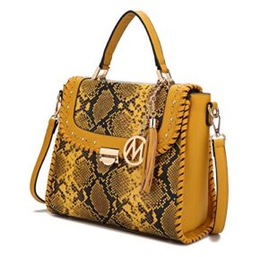 mkf crossbody satchel bags for women – pu leather shoulder pocketbook handbag – lady top handle tote purse mustard