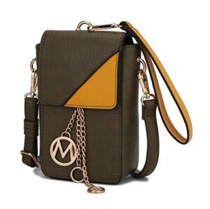 mkf collection crossbody cellphone purse for women – pu leather wallet handbag, wristlet strap clutch bag card slots olive-mustard