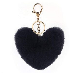 unpafcxddyig pom poms keychains fluffy heart shape pompoms keyring faux rabbit fur key chain for car bag charm,navy blue