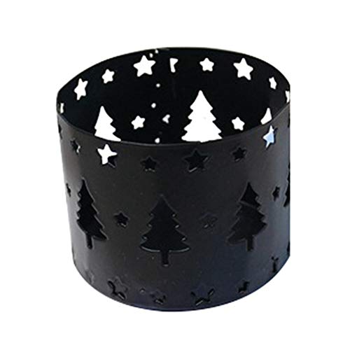 qiguch66 Metal Iron Hollow Candle Holder,Round Xmas Pattern Hollow Candle Holder for FestiveThansgiving Christmas Home Party Ornament Table Decor Black Small Deer#