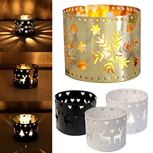 qiguch66 Metal Iron Hollow Candle Holder,Round Xmas Pattern Hollow Candle Holder for FestiveThansgiving Christmas Home Party Ornament Table Decor Black Small Deer#