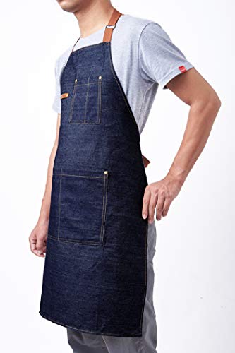 KPD 2 Pack Blue Unisex Adjustable Bib Denim Apron for Family Chef, Kitchen, BBQ and Studio,Cooking Apron for Kitchen and Home