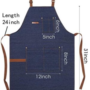 KPD 2 Pack Blue Unisex Adjustable Bib Denim Apron for Family Chef, Kitchen, BBQ and Studio,Cooking Apron for Kitchen and Home