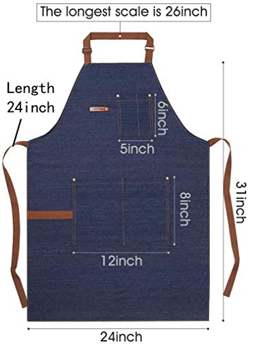 KPD 2 Pack Blue Unisex Adjustable Bib Denim Apron for Family Chef, Kitchen, BBQ and Studio,Cooking Apron for Kitchen and Home