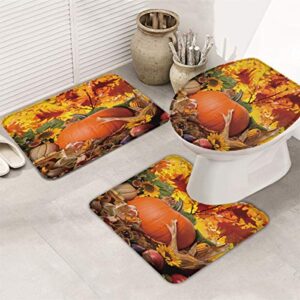 Meet 1998 3 Pcs Bath Rug Set Autumn Leaves Happy Thanksgiving Day Pumpkin Sunflowers Water Absorbent Bathroom Mat Non-Slip U-Shaped Toilet Mat Toilet Seat Cover for Tub Shower Bathroom -Small