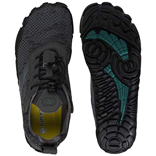 WHITIN Men's Trail Running Shoes Minimalist Barefoot 5 Five Fingers Wide Width Toe Box Size 8.5 Gym Workout Fitness Low Zero Drop Hiking Road Runners Flat Sneakers Weightlifting Minimus Grey 41