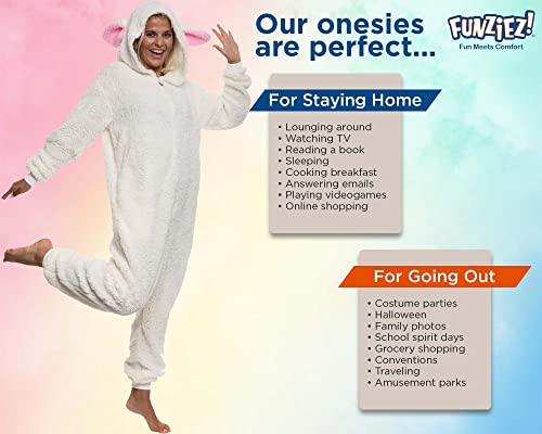 Funziez! Slim Fit Sherpa Adult Onesie - Animal Halloween Costume - Plush One Piece Cosplay Suit for Women and Men