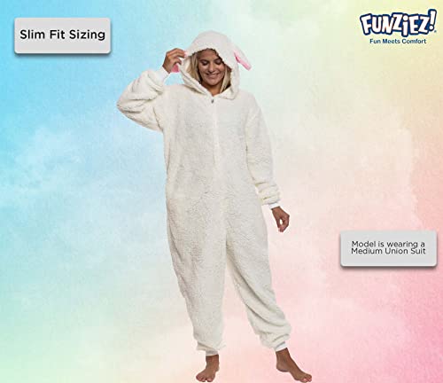 Funziez! Slim Fit Sherpa Adult Onesie - Animal Halloween Costume - Plush One Piece Cosplay Suit for Women and Men