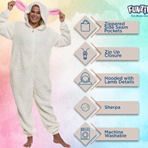 Funziez! Slim Fit Sherpa Adult Onesie - Animal Halloween Costume - Plush One Piece Cosplay Suit for Women and Men