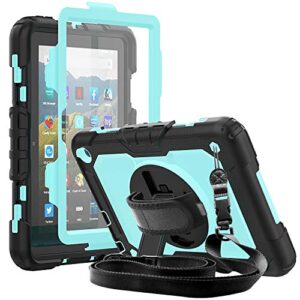 case for kindle fire hd 8/hd 8 plus tablet 10th generation 2020 | herize heavy duty fire hd 8 case w/screen protector 360 rotating stand hand strap shoulder strap for amazon kindle fire 8 inch tablet