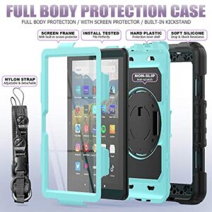 Case for Kindle Fire HD 8/HD 8 Plus Tablet 10th Generation 2020 | Herize Heavy Duty Fire Hd 8 Case W/Screen Protector 360 Rotating Stand Hand Strap Shoulder Strap for Amazon Kindle Fire 8 Inch Tablet