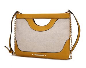 mkf crossbody bag for women – pu leather lady pocketbook handbag – side messenger purse, shoulder chain strap mustard