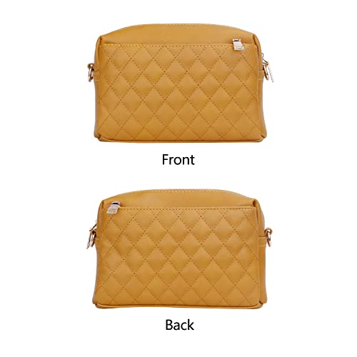 KKXIU Triple Zip Lightweight Small Crossbody Bags for Women Quilted Shoulder Purses and Handbags (2-Mustard)