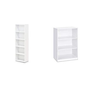 furinno luder bookcase/book/storage, 5-tier, white & furinno jaya simple home 3-tier adjustable shelf bookcase, white