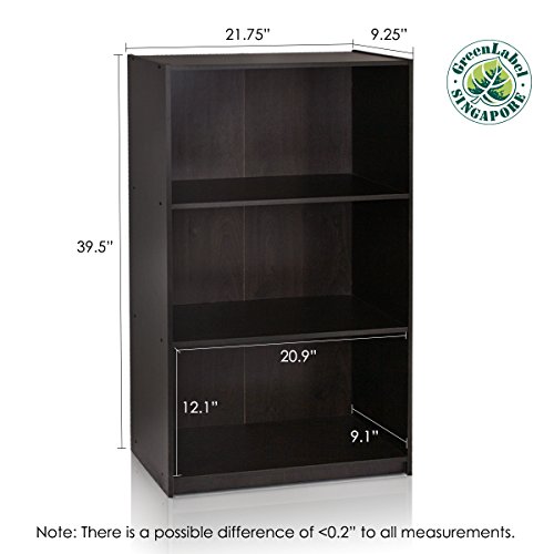 Furinno Basic 3-Tier Bookcase Storage Shelves, Espresso & Simplistic Study Table, Espresso