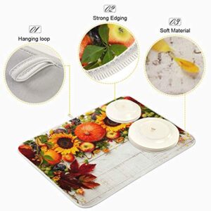 Dish Drying Mats Pumpkins and Sunflower Design Absorbent/Insulation Pad 18' x 24' Large