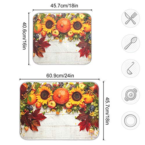 Dish Drying Mats Pumpkins and Sunflower Design Absorbent/Insulation Pad 18' x 24' Large