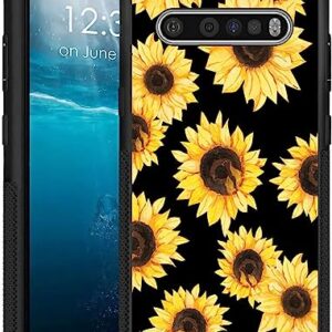 LG V60 Case, LG V60 Thinq Case, BEROSET Cute Yellow Sunflowers Black Customized Design Printed Hybrid Hard Shock Soft TPU Bumper Protective Phone Case for LG V60 Thinq 5g (2020 Release)