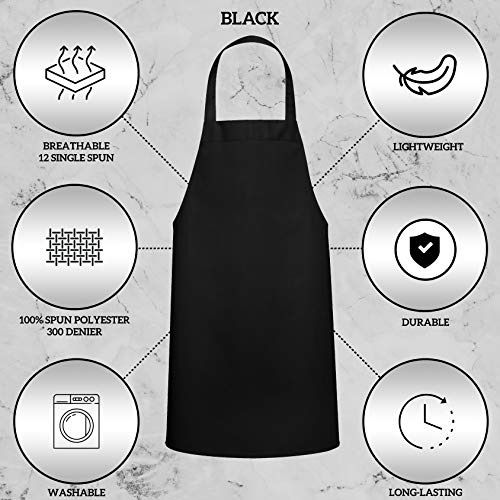 GREEN LIFESTYLE 3 Pack Bib Apron - Unisex Black Aprons, Machine Washable Aprons for Men and Women, Kitchen Cooking BBQ Aprons Bulk (Pack of 3, No Pockets, Black)