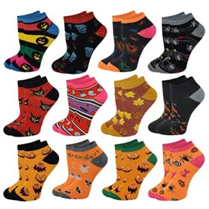 sumona differenttouch 12 pairs pack women low cut colorful fancy design ankle socks (9-11, halloween)