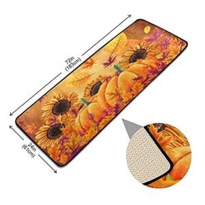 Fall Sunflower Pumpkins Runner Rug Kitchen Autumn Maple Leaf Butterfly Non Slip Doormat Area Rugs Runner Mats for Hallway Bedroom Bathroom Entryway Indoor Living Room Carpet Floor Mat 2X6 ft