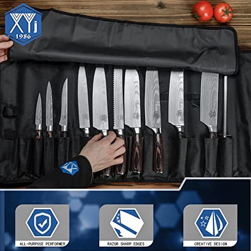 XYJ Stainless Steel Kitchen Knives Set 10 Piece Chef Knife Set with Knife Sharpening Rod Carry Case Bag & Sheath Well Balance Ergonomic Handle