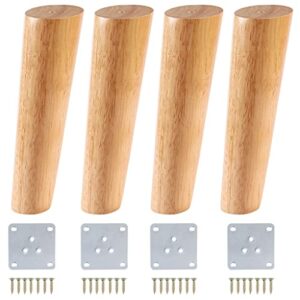 sanbege 8" furniture legs with mounting plates set of 4, solid wood replacement feet for sofa, couch, armchair, ottoman, coffee table, cabinet, bed, dresser