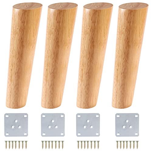 Sanbege 8" Furniture Legs with Mounting Plates Set of 4, Solid Wood Replacement Feet for Sofa, Couch, Armchair, Ottoman, Coffee Table, Cabinet, Bed, Dresser