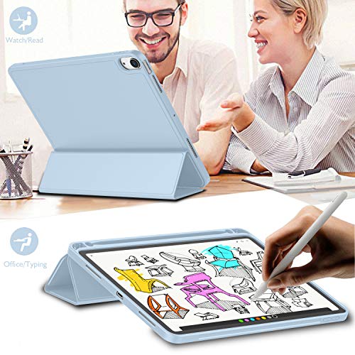 iMieet New iPad Air 5th Generation Case 2022/iPad Air 4th Generation Case 2020 10.9 Inch with Pencil Holder [Support Touch ID and iPad 2nd Pencil Charging], Trifold Stand Smart Case (Sky Blue)