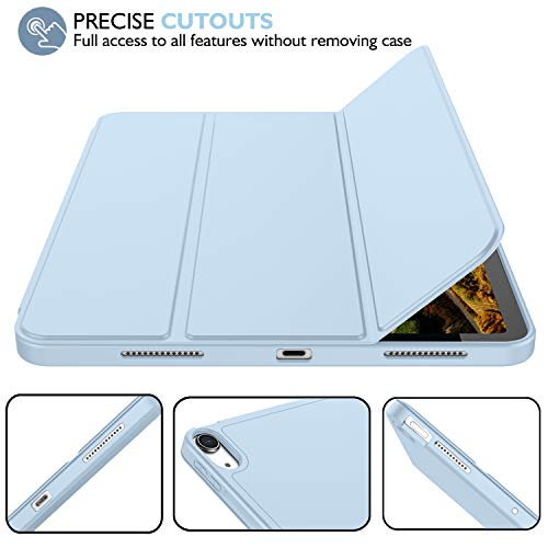iMieet New iPad Air 5th Generation Case 2022/iPad Air 4th Generation Case 2020 10.9 Inch with Pencil Holder [Support Touch ID and iPad 2nd Pencil Charging], Trifold Stand Smart Case (Sky Blue)