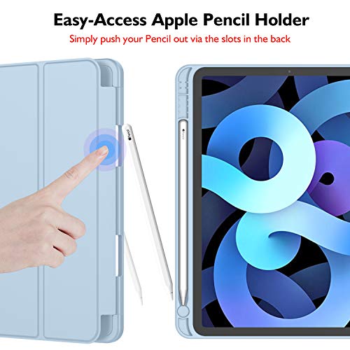 iMieet New iPad Air 5th Generation Case 2022/iPad Air 4th Generation Case 2020 10.9 Inch with Pencil Holder [Support Touch ID and iPad 2nd Pencil Charging], Trifold Stand Smart Case (Sky Blue)