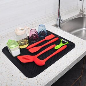 Extra Large Silicone Trivet Heat Resistant Mat 18'' x 16'' Dish Drying Mats Kitchen Counter Rack Sink Drainer Pad Hot Pot Trivet Dishwasher Safe (Black)