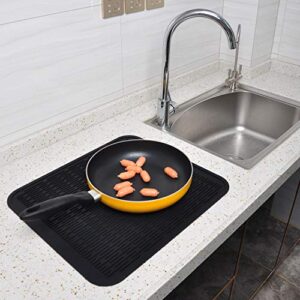 Extra Large Silicone Trivet Heat Resistant Mat 18'' x 16'' Dish Drying Mats Kitchen Counter Rack Sink Drainer Pad Hot Pot Trivet Dishwasher Safe (Black)