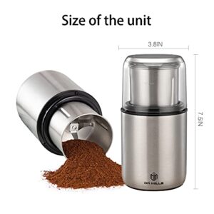 DR MILLS DM-7452 Electric Coffee Grinder,Spice Grinder Electric and chopper,detachable cup,Grinder diswash free, Blade & cup made with SUS304 stianlees steel